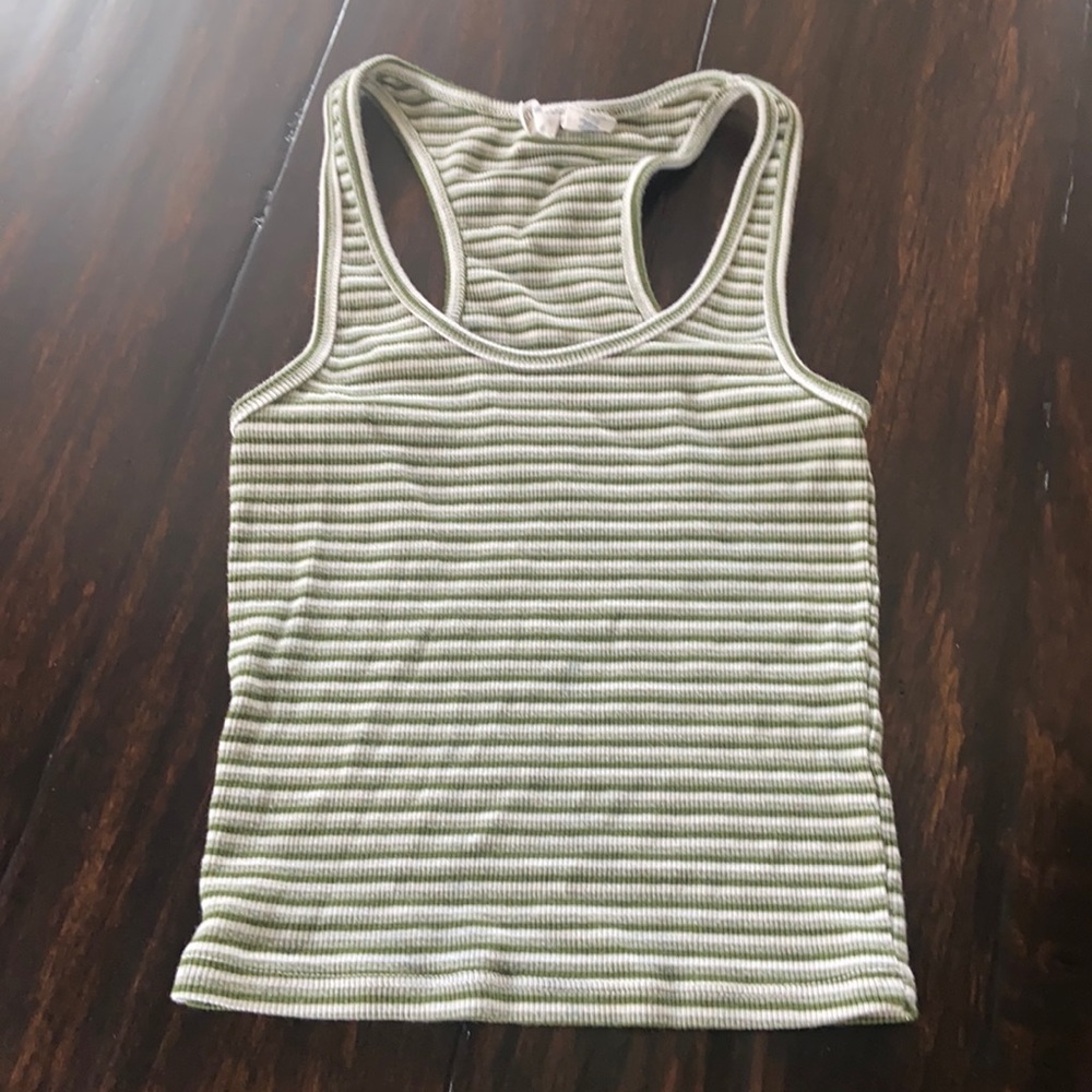 Sky and Sparrow green and white stripe tank top